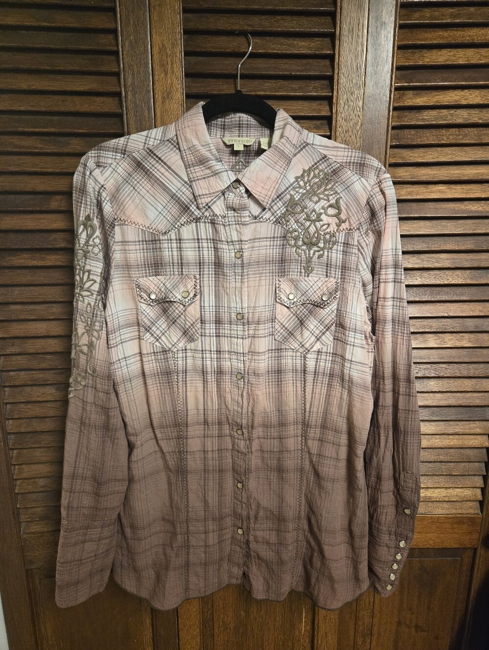 Stetson Pink Plaid Western Embroidered Button-Up Shirt